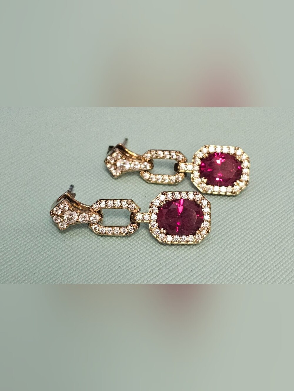 925 STERLING SILVER Gold Dipped Lab Ruby and CZ Drop Earrings